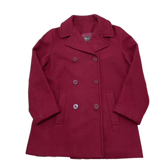 Eddie Bauer Double Breasted Wool Jacket Women Petite S Red Lined Pea Coat 38" - Picture 1 of 16